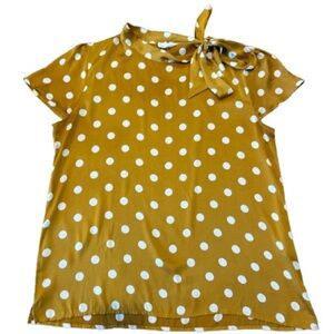 Tulip Women’s Polka Dot Blouse with Bow Tie and Shoulder Buttons Size Large